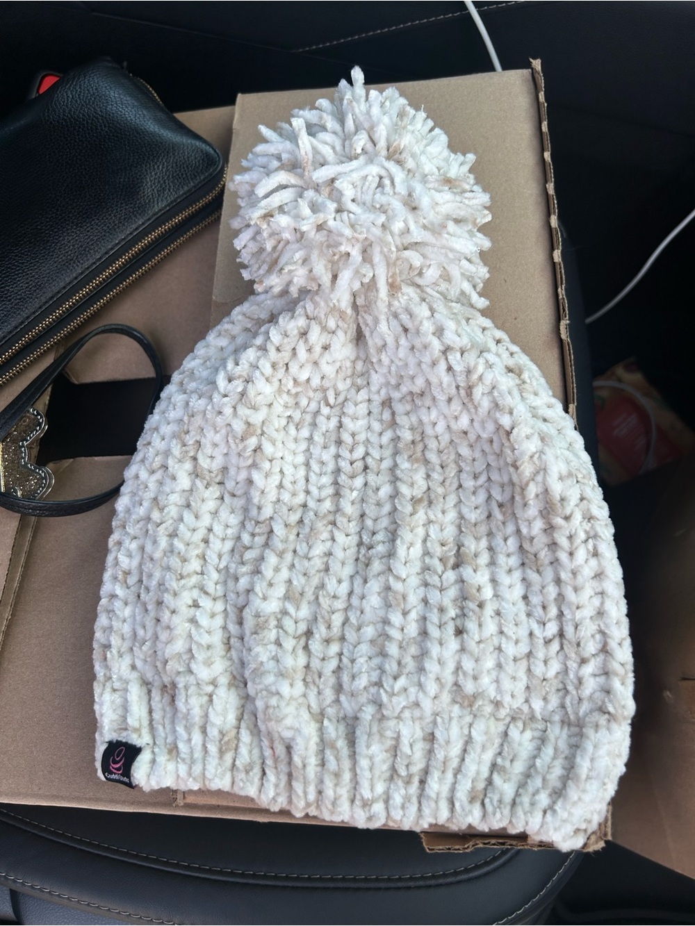 Cozy Knit Pom Beanie - Cream by Unknown Brand